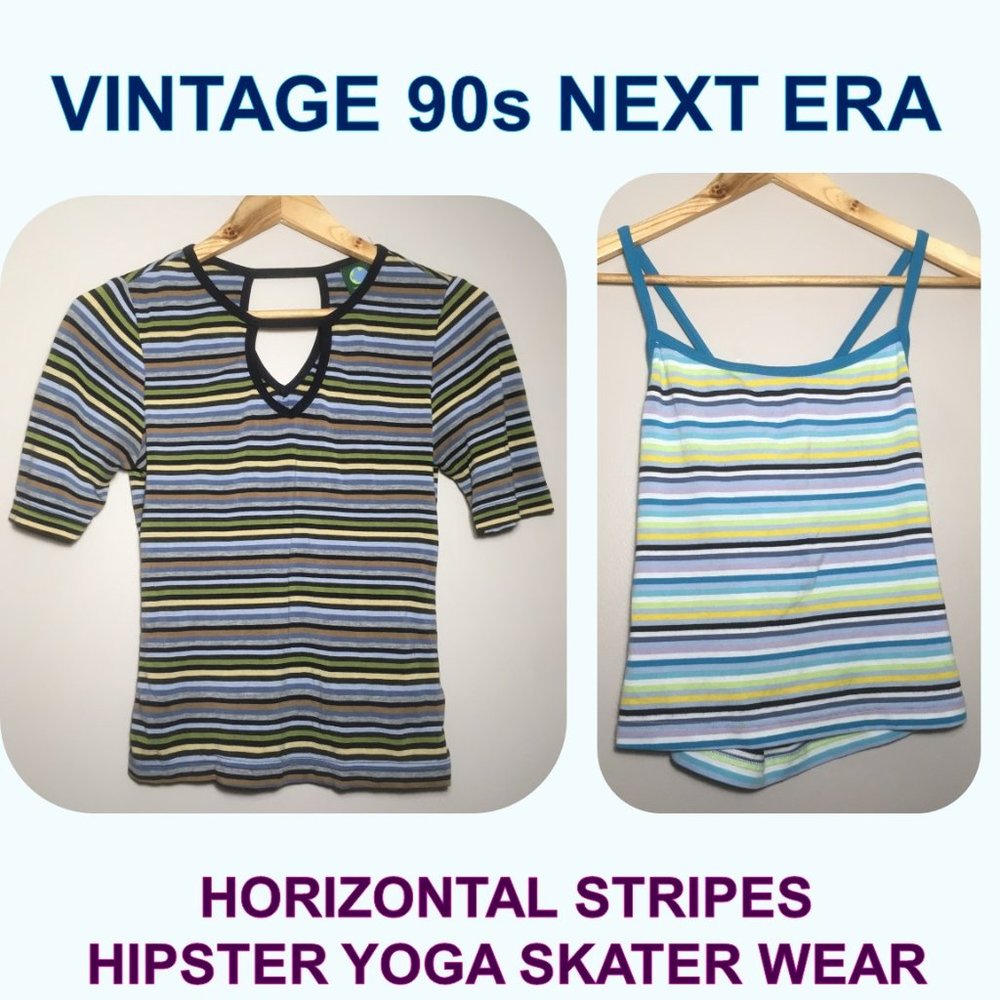 2 VTG 90s Next Era Stripes Straps Multicolored Tops Yoga Skate Rave Dance Top